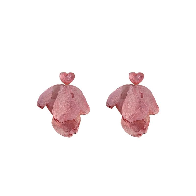 Silver needle fabric art love fringed earrings super fairy sweet temperament earrings fashion high sense versatile earrings women