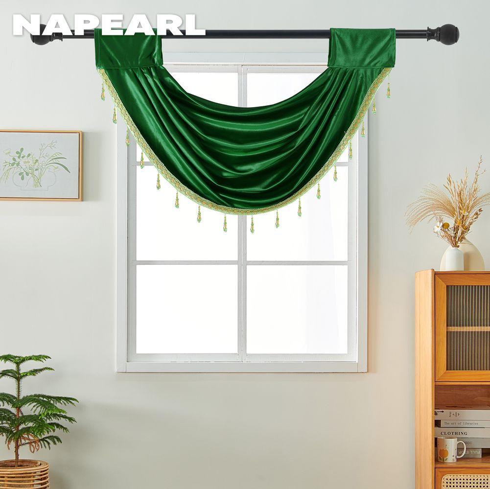 1PC NAPEARL Golden Luxurious Lace Trimmed Velvet Curtain Head for Small Window Decor 70x42cm