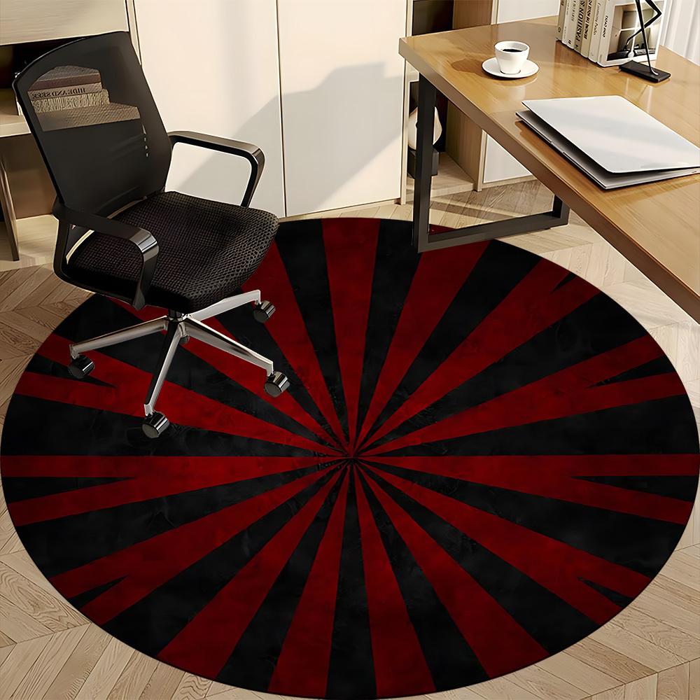 1PC Red Black Stripes Color Wheel Office Round Area Rug, Mat Suitable For Office, Under Office Chairs Bedroom Living Room Home Decor, Room Deco