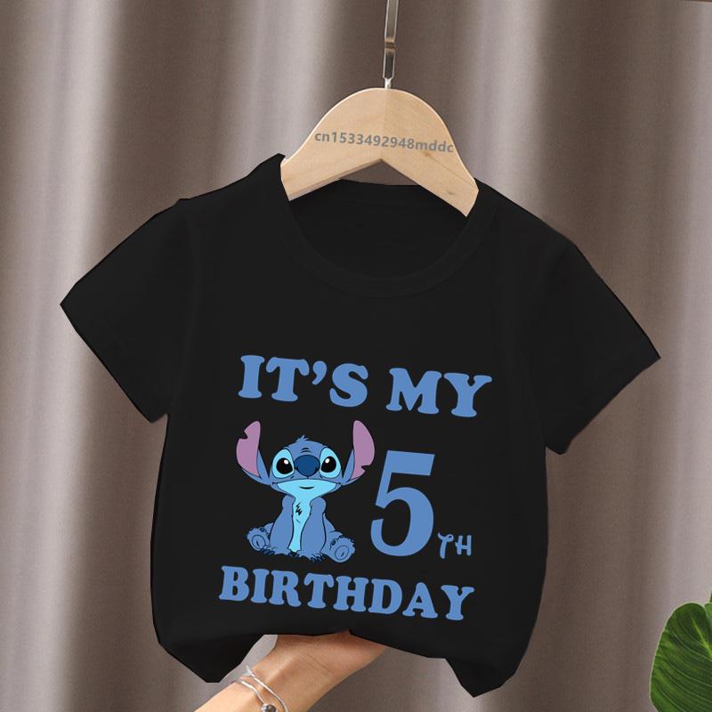 Birthday Boy Girl T-shirt, Lilo and Stitch Printed Cartoon Cute Clothing Baby Children's T-shirt