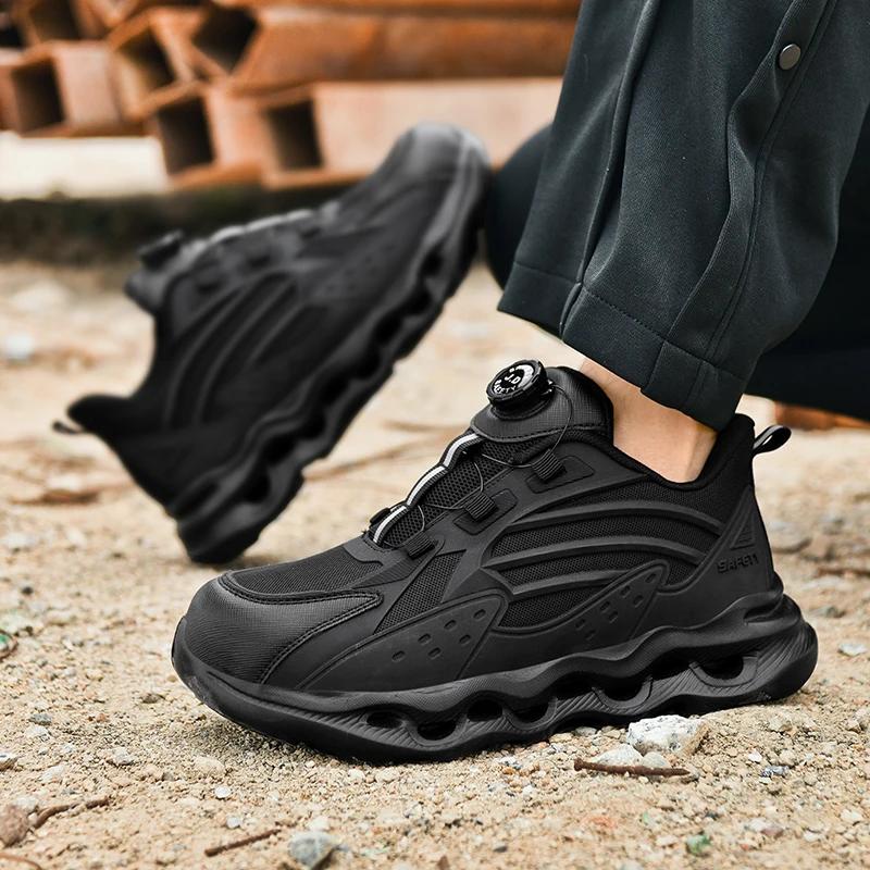 Fashion Men's Rotating Button Safety Shoes Steel ToeAir Cushion Men Boots Work Sneakers Indestructible Shoes Puncture-Proof work Boots