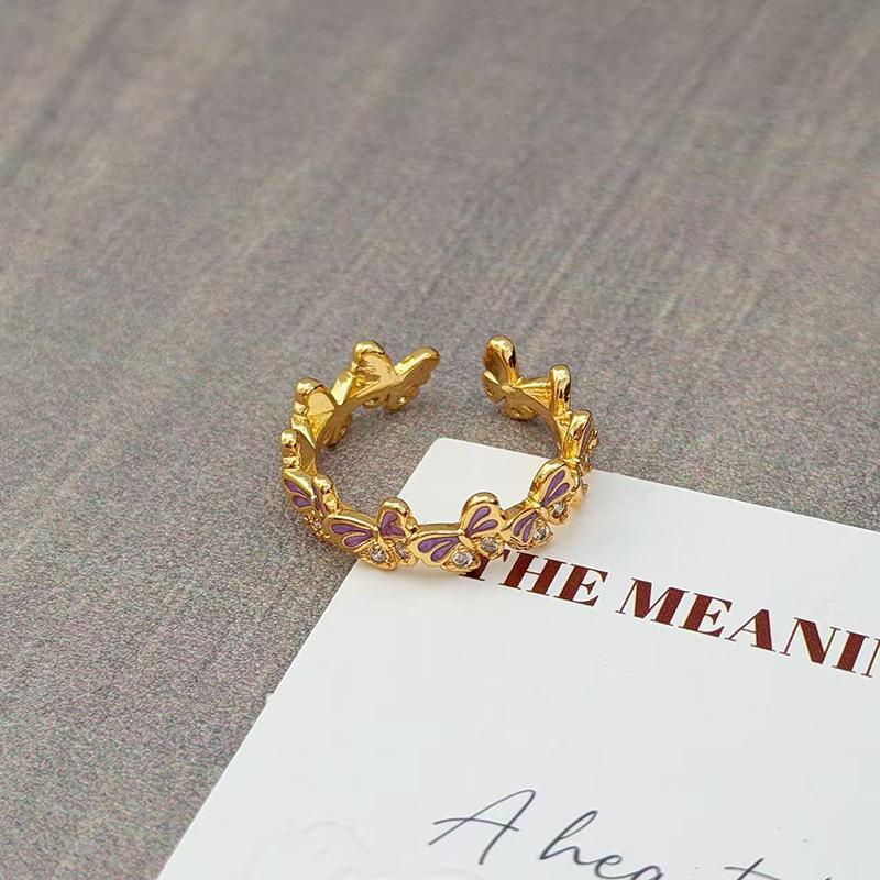 Purple Brilliant Enamel Medieval Vintage Open Ring Retro Personality Niche High Sense Stacked Index Finger Ring