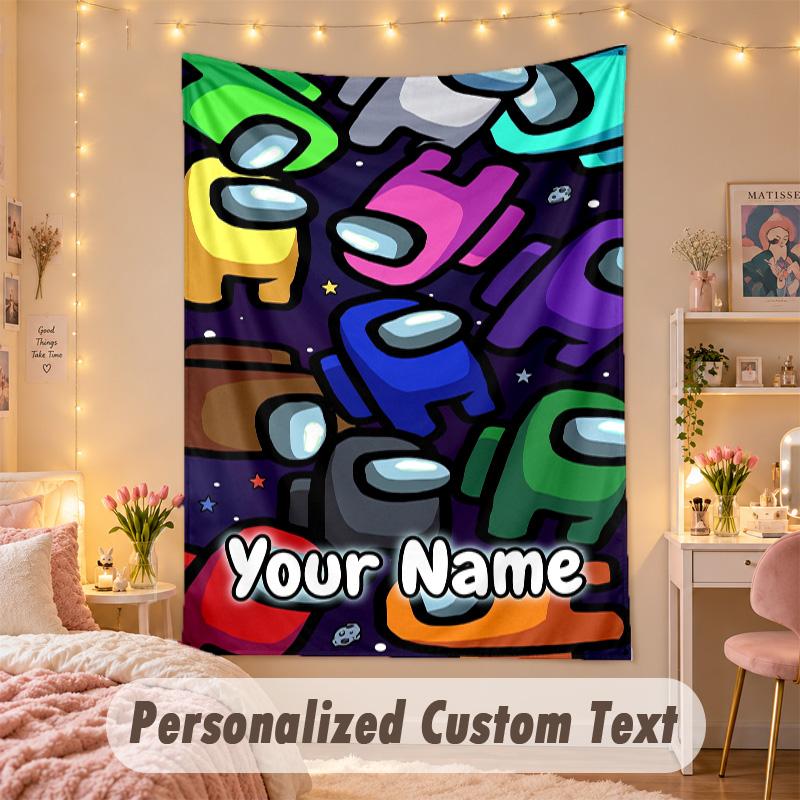Custom Personalized Tapestry,Among Us Print Custom Name Text Wall Art Hanging for Bedroom