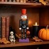 Creepy Mantel Decoration Halloween Nutcracker Wooden Figurine, Hand-Painted Skeleton Soldier Ornament, Retro Style Decorative Statue for Home Tabletop