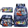 Cartoon Teacup Head Cuphead Student Backpack Oblique Span Bag Pencil Bag Primary And Secondary School Students Children'S Schoolbag Three-Piece Set