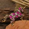 Broche Style Rétro Strass Étincelants Incrustés Design Cheval Broche Épinglette Revers de Col de Costume Badge Accessoire Élégant