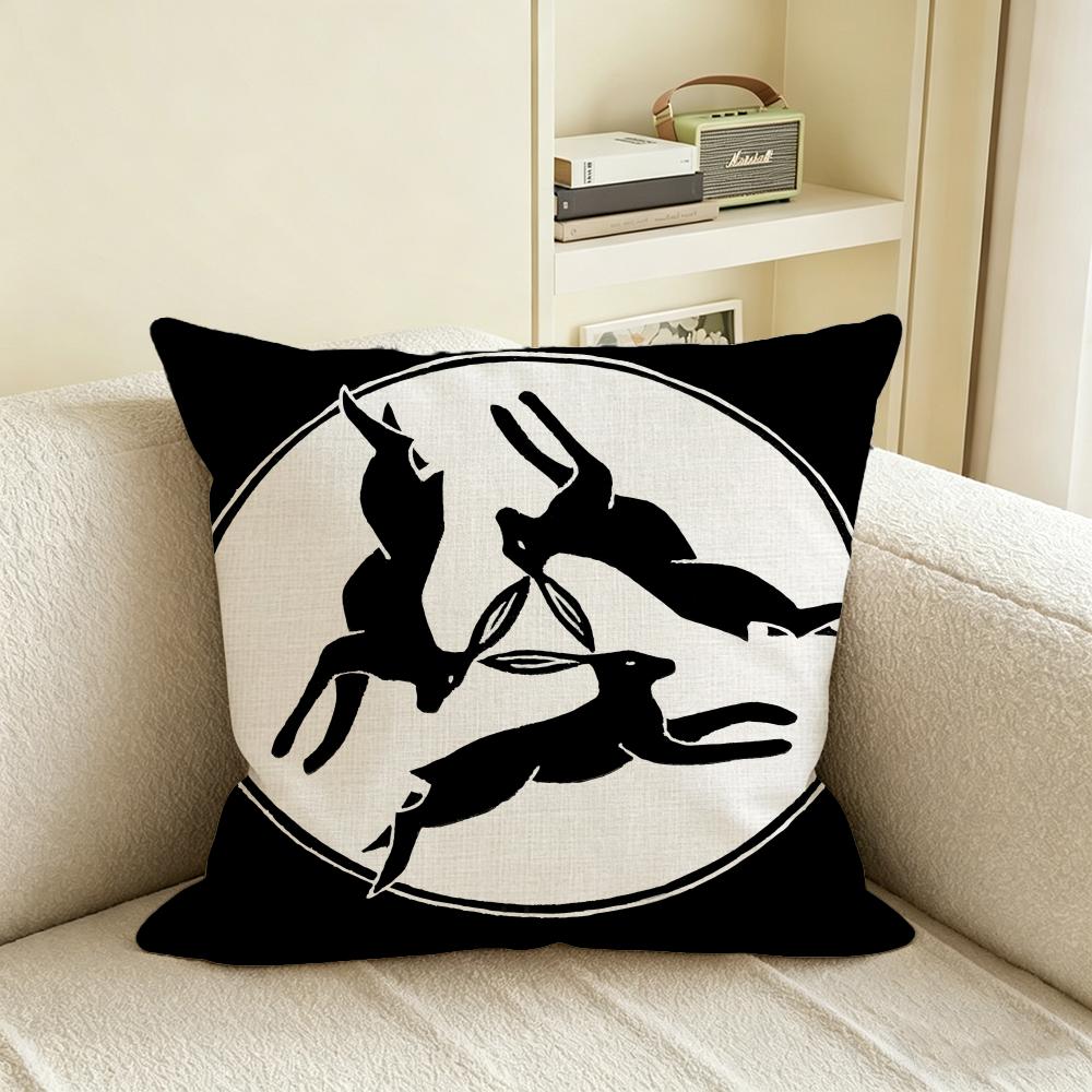 N-Negative Space Rabbit Cushion Cover Natural Linen Pillowcase Set, All-In-One Decor For Sofa, Bedroom & Chair