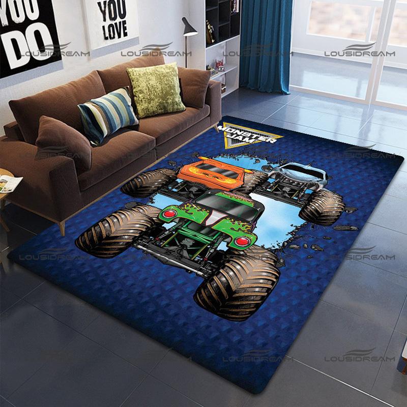 Square Flannel Monster Truck Carpet Thrill Game Monster Jam Decorative Floor Mats Modern Home Living Room Rugs Bedroom Carpet