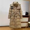 High-end down jacket women's medium and long hooded waist and thin new national standard white duck down jacket temperament trench coat