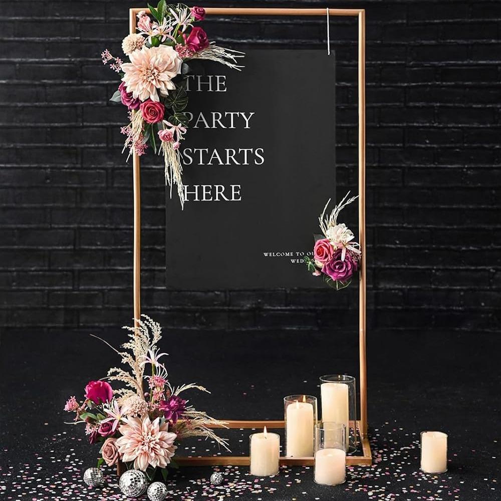 2 Pcs Wedding Sign Flower Swag Artificial Arch Backdrop Garland for Ceremony Party Entrance Welcome Easel Door Floral Wall Home Entryway Outdoor Decor
