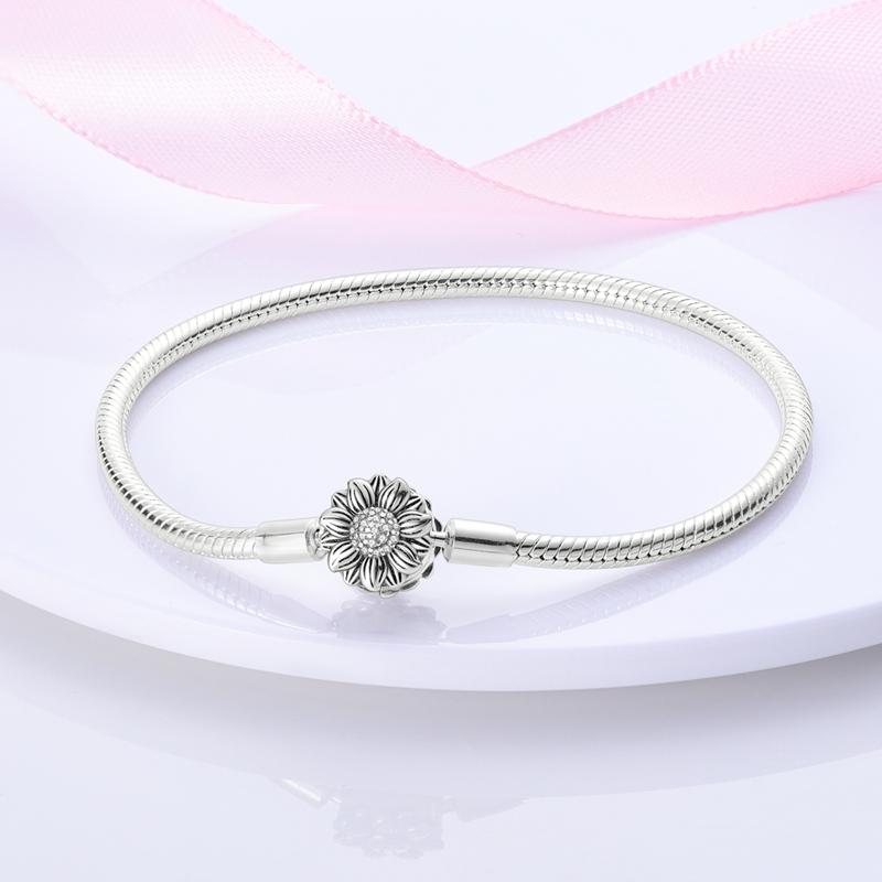 Original 925 Silver Bracelets 17-20CM Love Heart Flowers Butterfly Charms Beads Bracelet For Women Fashion Jewelry Gift