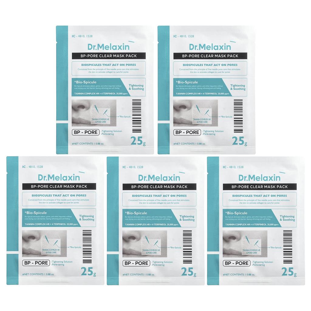 Dr.Melaxin Pore Clear Beauty Mask Pack, 5 listů, 25G(0.88Oz) Každý