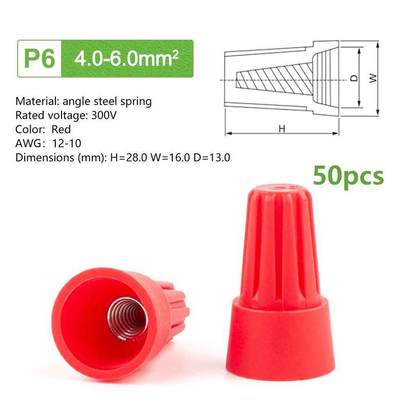50Pcs Fast Wire Connector P1 P2 P3 P4 P6 Electrical Insulated Twist Crimp Terminal Nut Spring End Cap Rotating Splicing