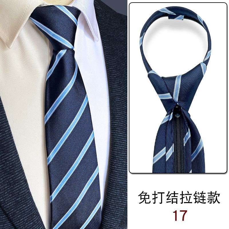 No Knots, Lazy, Simple Zipper, Tie Tie, Formal Wear, Business Work, White-Collar Shirt For Sale, Dark Blue Stripes.