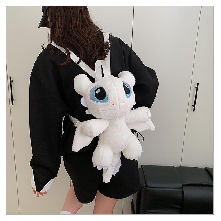 Toothless Plush Double Backpack For Kids With Zipper Closure And Phone Pocket
