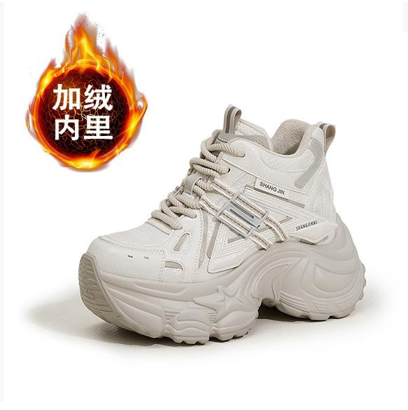 

Флисовые кроссовки женские 2025 осень и зима новые на толстой подошве с внутренней танкеткой женские туфли повседневные универсальные теплые высокие кроссовки 39