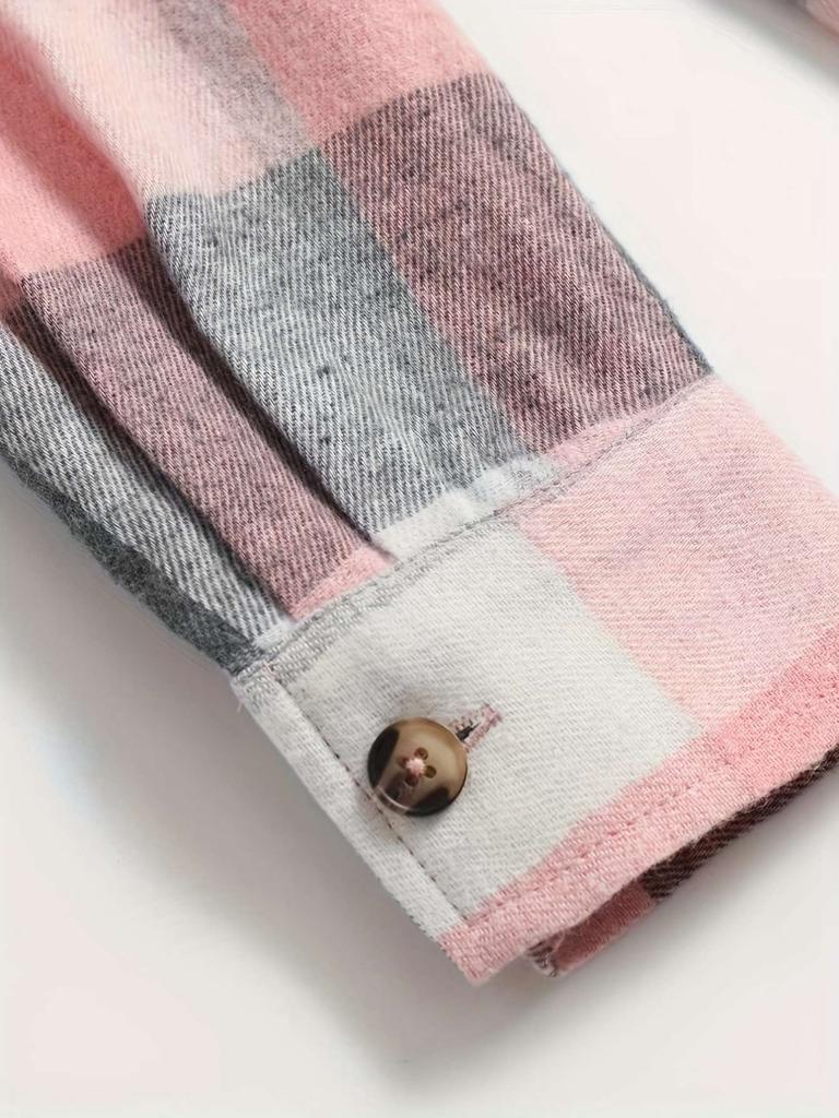 Women Plaid Long Sleeved Lapel Cardigan Shirt Thin Coat