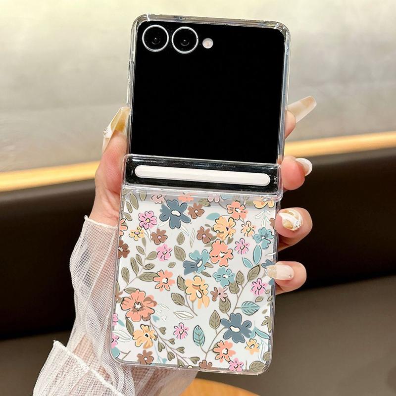 Colorful Flower Printed Magnetic Clear Phone Case For Samsung Galaxy Z Flip7 FE Flip6 Flip5 Flip7 6 5 Folding Hard PC Back Cover