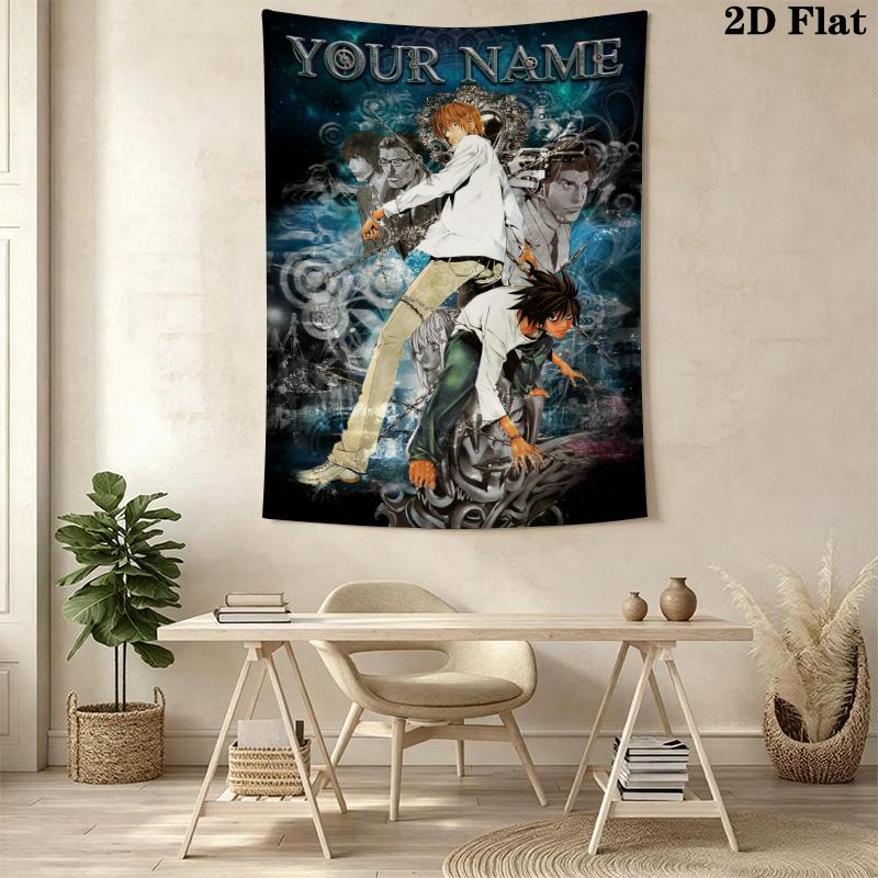 Name Custom Death Note Anime Wall Tapestry Aesthetic Wall Hanging Printed Fabric Blanket Decorative Tapestries for Bedroom Living Room Home Decor