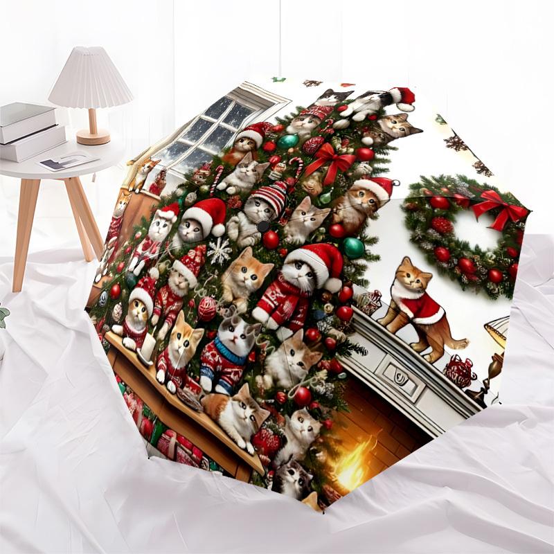 1pc Christmas Cats Automatic Open/Close Folding Umbrella - Compact 8-Rib Design, Daily Use, Perfect Gift for Friends & Family yy251124192