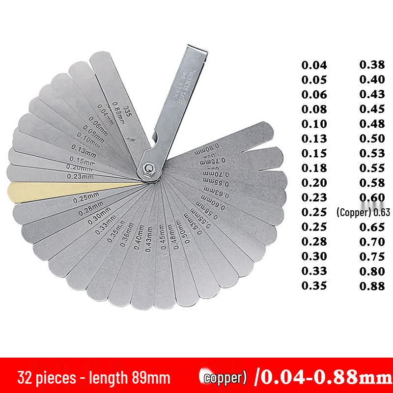 0.02-1.0mm Stainless Steel Feeler Gauge Set, 0.05mm Precision, 17 Blades, 100mm Length