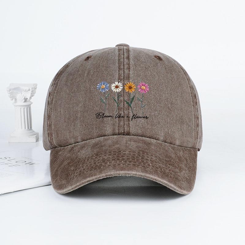 Baseball Cap – For Men And Women “Flowers In Bloom” Letter Print Print Dad Cap – Outdoor Use Travel & Casual Sun Hat Vintage Washed Daisy