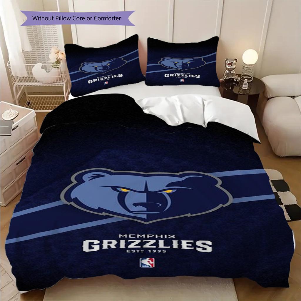 Memphis Grizzlies Blau Geist Stärke Dreiteiliges Set(1 Bettbezug + 2 Kissenbezüge, ohne Füllung)Weihnachts-Geburtstagsgeschenk Bettwäsche-Set