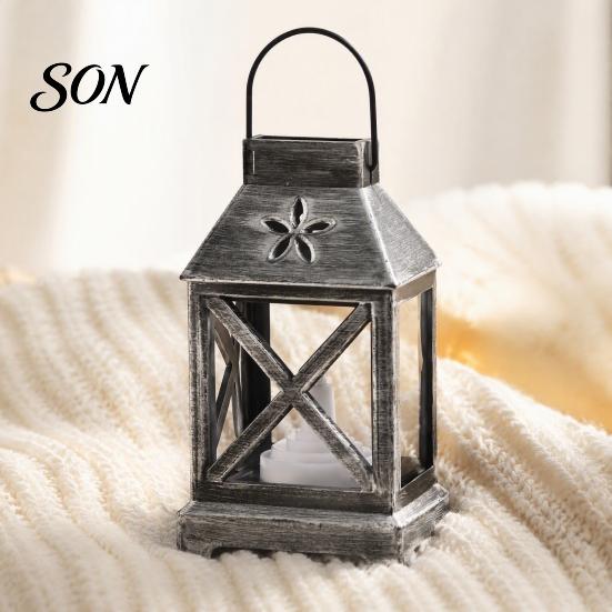 Indoor Outdoor Garden Light Decorative Lantern with LED Candle, Battery Operated Flickering Flame Lamp, Vintage Safe Flameless Candle Hanging