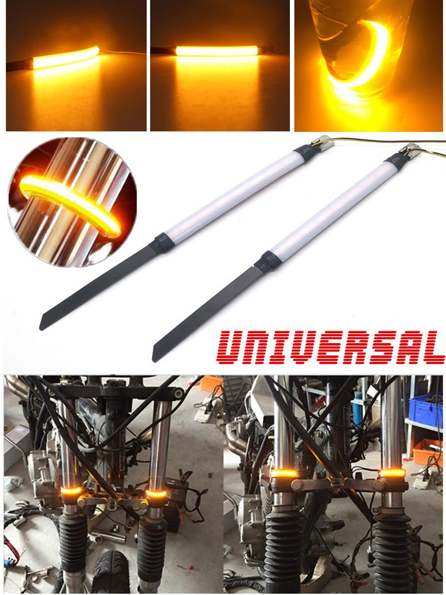 2x Motorcycle Fork Turn Signals Amber LED Strip