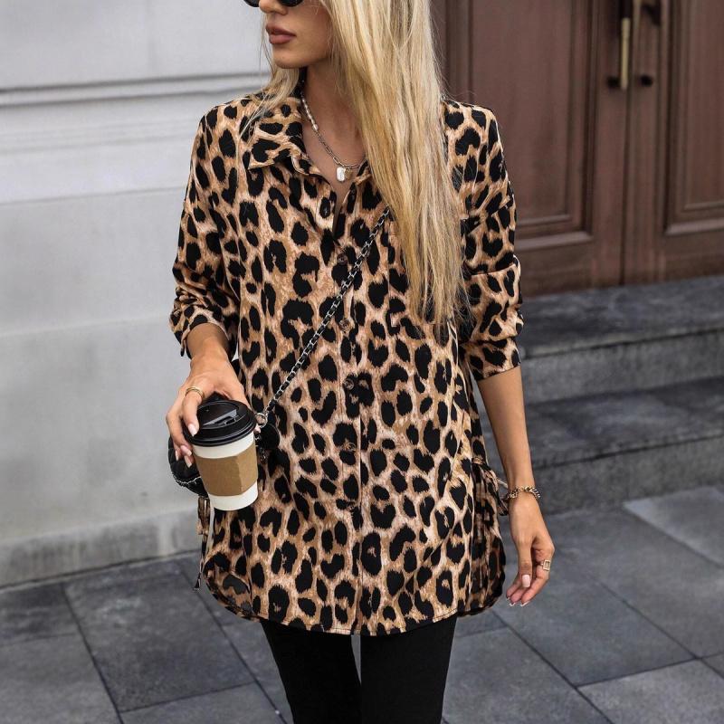 2026 Spring New Satin Leopard Print Long Sleeve Women's Blouse