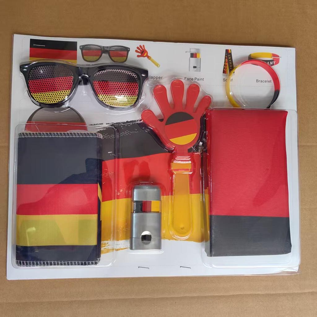 World Cup Fan Pack: National flag, sunglasses, clappers, face paint, cheering accessories and party supplies