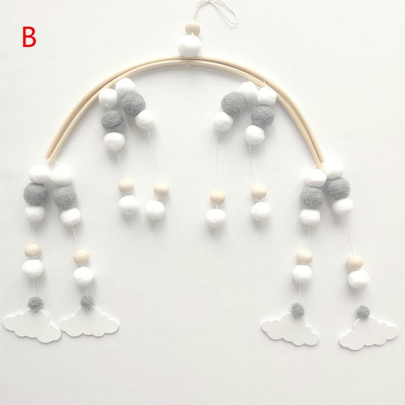 

Nordic Wind Hair Ball Wooden Beads Wind Chimes Bed Bell Children s Room Decoration Model Room Children s Clothing Shop Shooting Props B