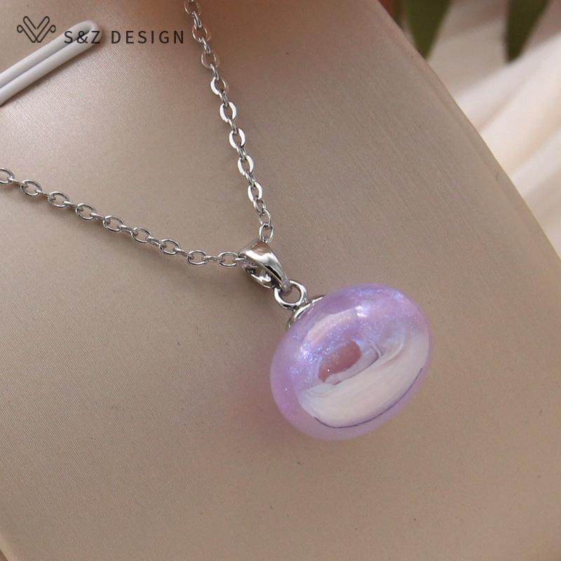 Fashion Colorful Beads Pendant Necklace For Women Wedding Rose Gold Color Collarbone Chain Jewelry Gift