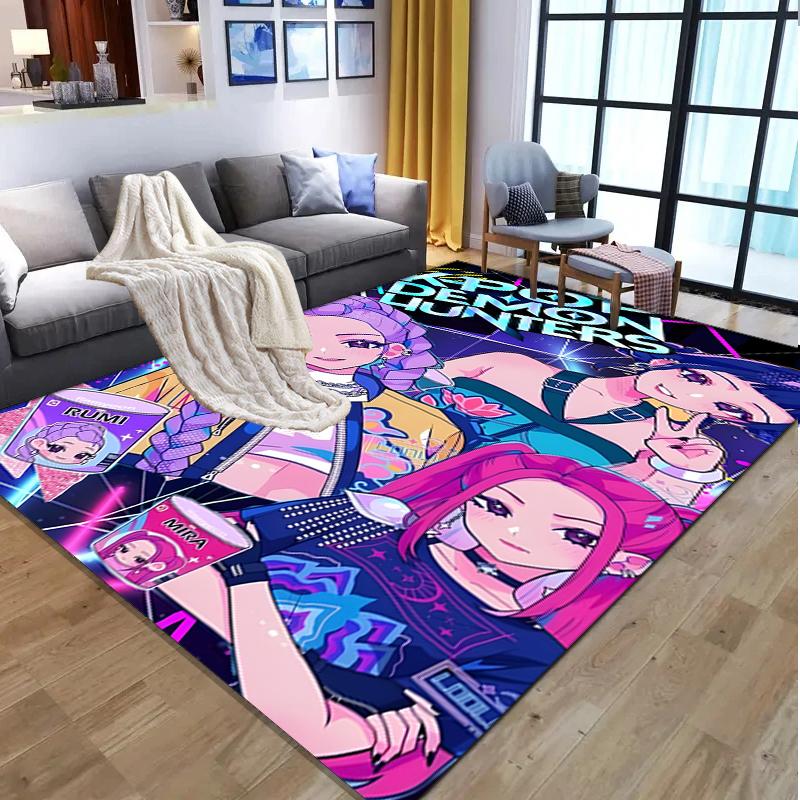 KPop Demon Hunters Pattern Rug, Indoor/Outdoor Mat, for Picnic, Gameroom, Bedroom, Office, Living Room, Home Decor Carpet, Birthday Gift