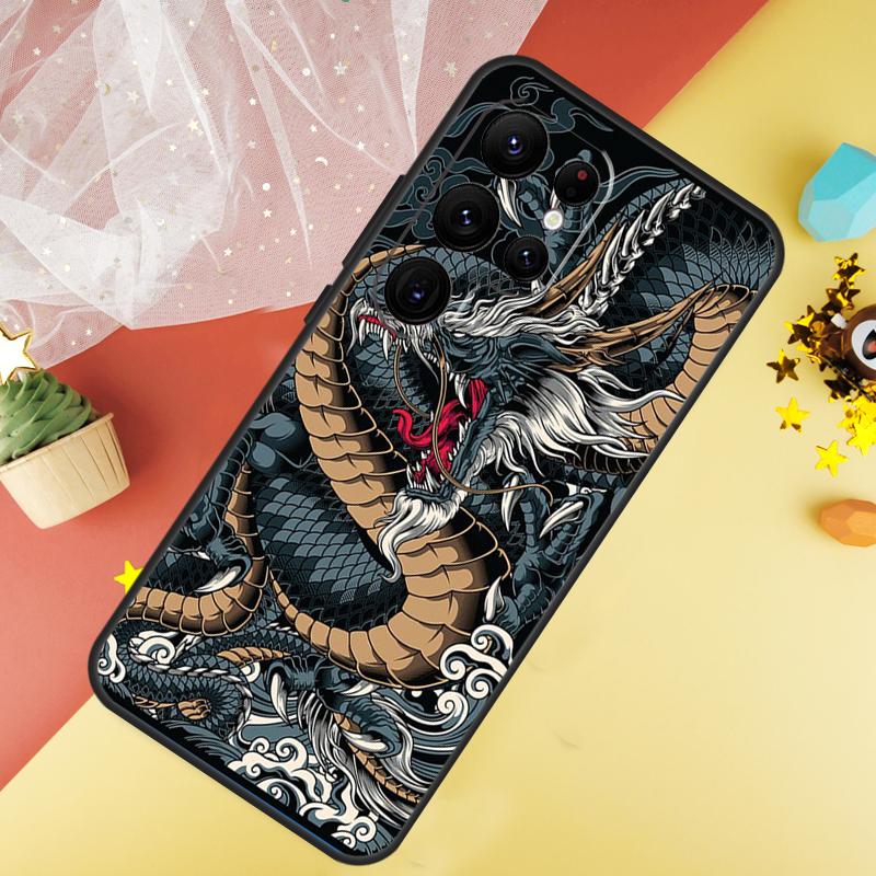 Japanese Dragon Style Funda For Samsung Galaxy S24 Ultra S23 S22 Plus S21 S20 FE S8 S9 S10 Note 10 20 Ultra Case