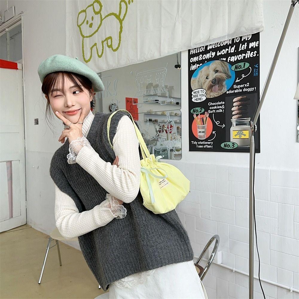 

Large Capacity Bow Ribbon Handbag Lightweight Drawstring Bag Cute Simple Shoulder Bag Girls білий