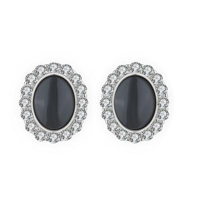 S925 argint sterling stil coreean diamant negru ovali cercei epoxidici inele simple, personalizate, toate se potrivesc