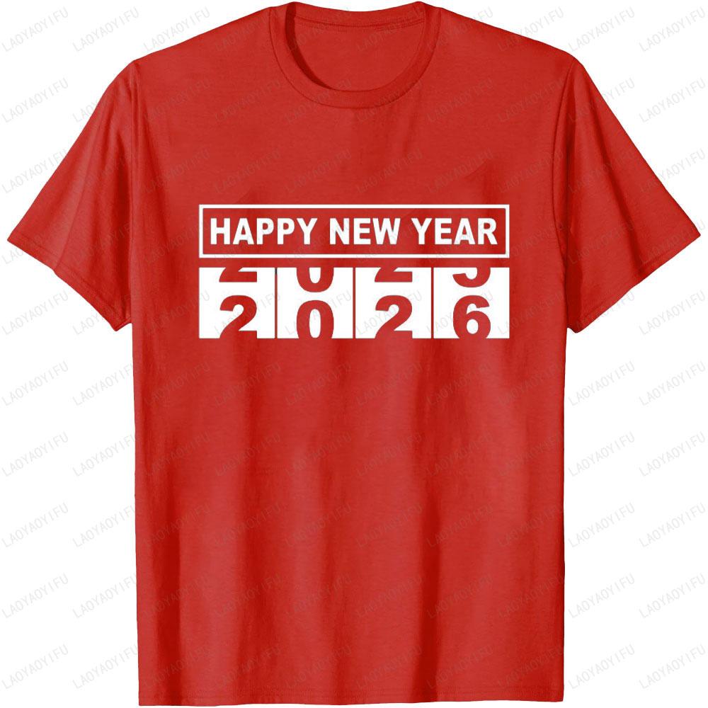 Happy New Year 2026 Shirts for Women Graphic T Shirts Crewneck Short-sleev Men Cotton Simple Tops Classic Printed T-shirt