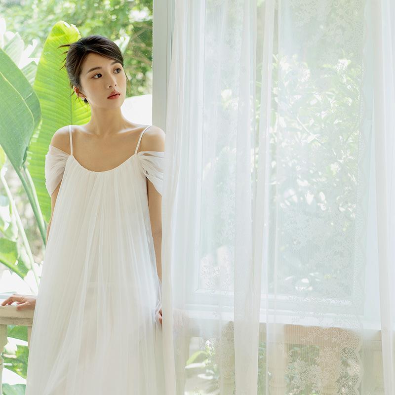 Light Wedding Dress, Bride, Off-shoulder Spaghetti Strap Dress, Banquet Elegant Morning Robe, Spaghetti Strap Mesh Dress
