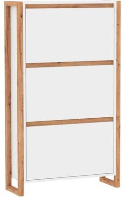 Shoe Cabinet - White and Oak - 12 Pairs - W70 X D25 X H125 Cm - DENVER