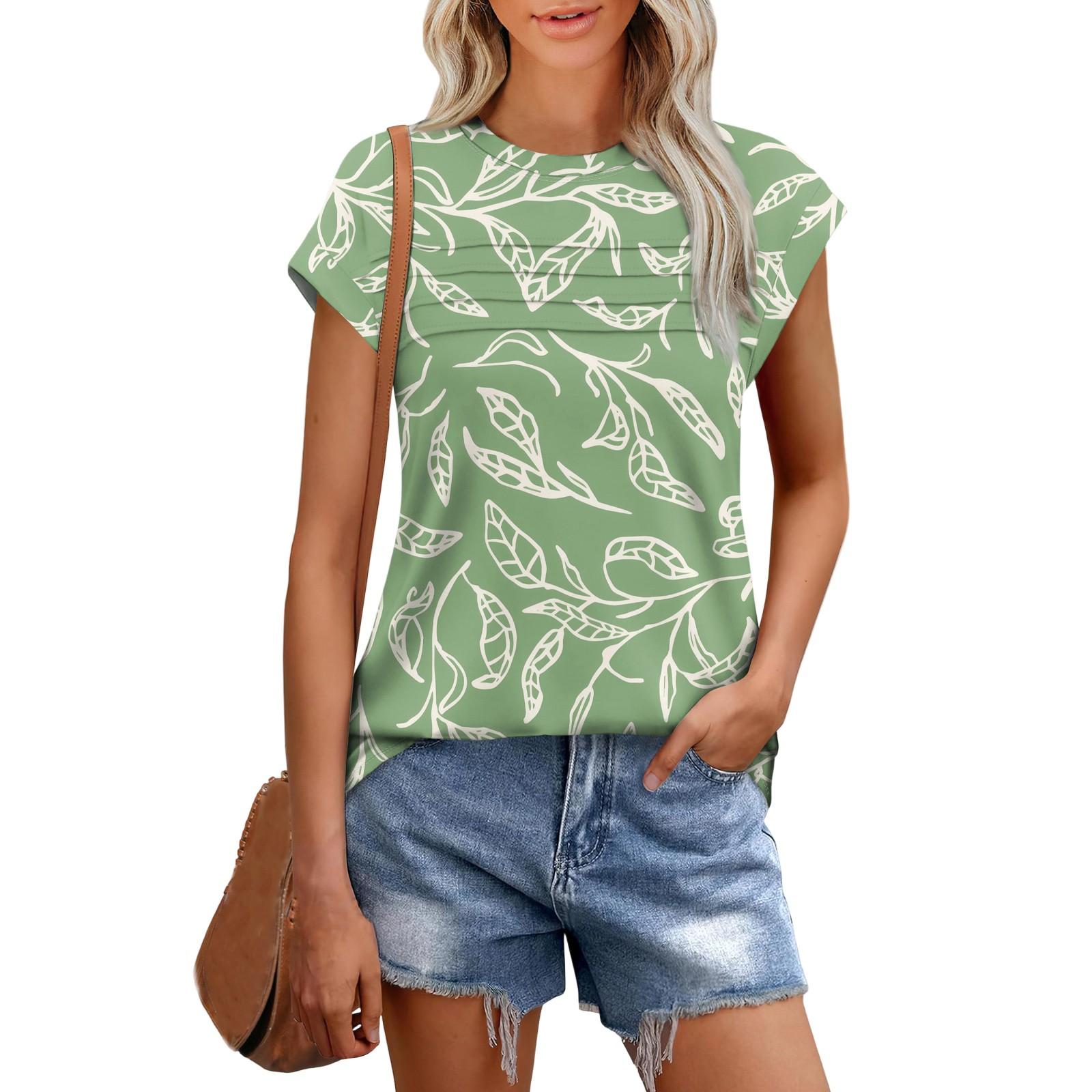 

Женская мода повседневная футболка с коротким рукавом и цветочным принтом, топы с короткими рукавами S