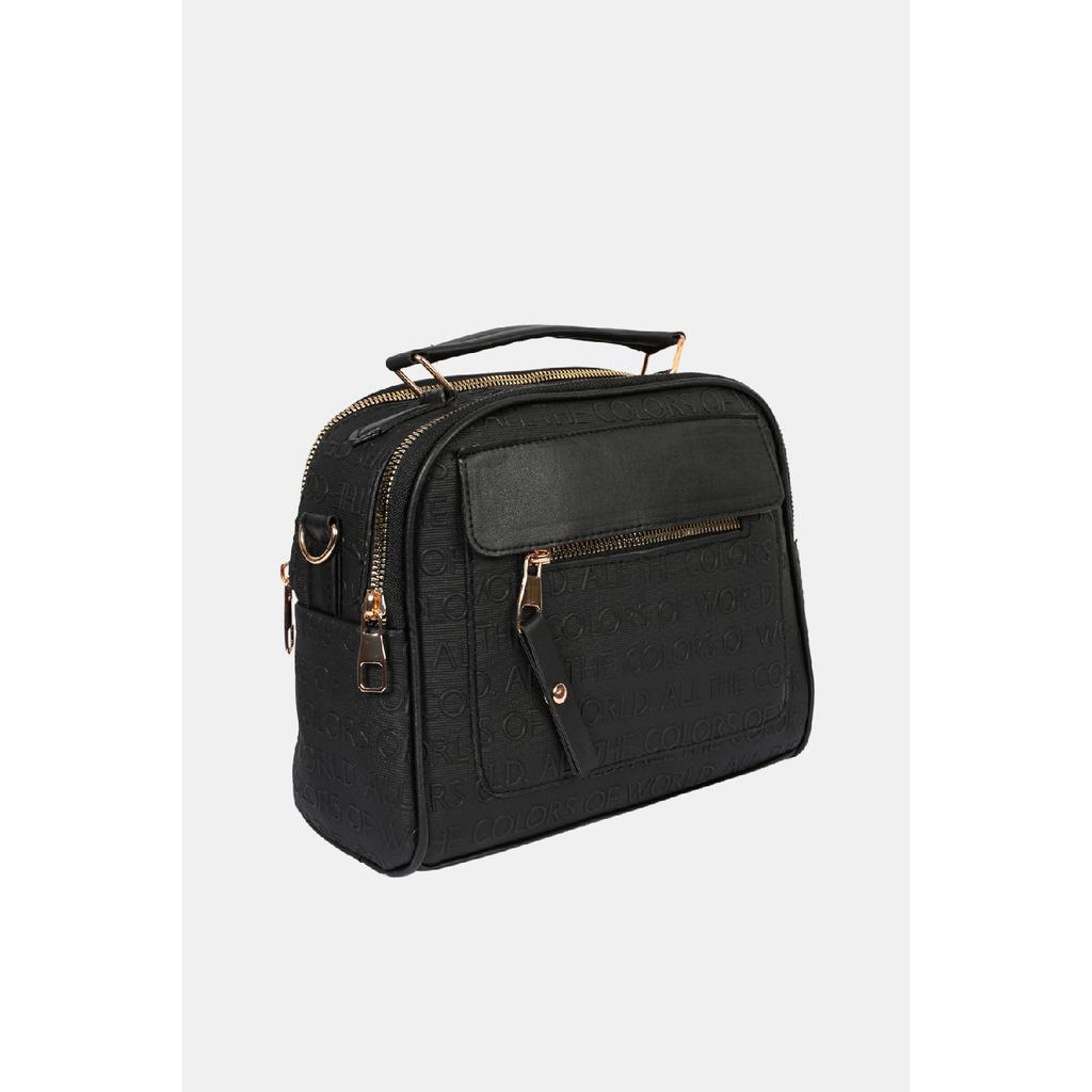 Damen-Hand- und Umhängetasche aus schwarzem Lacost-Leder mit 3 Fächern und verstellbarem Riemen