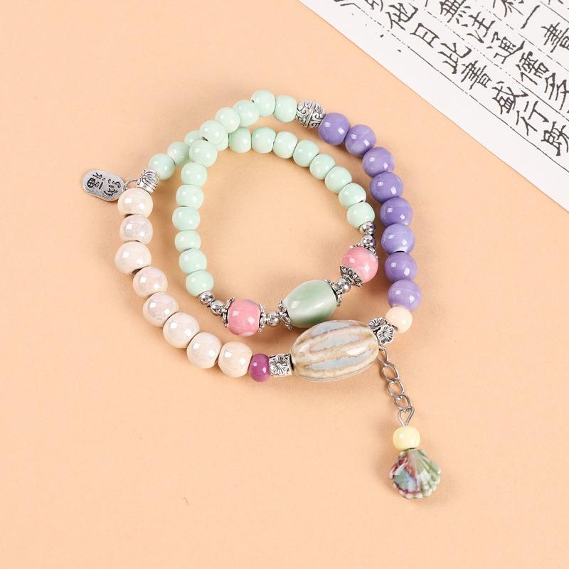 Double-layer stacked ceramic beaded bracelet men's and women's retro literary niche bracelet accessories