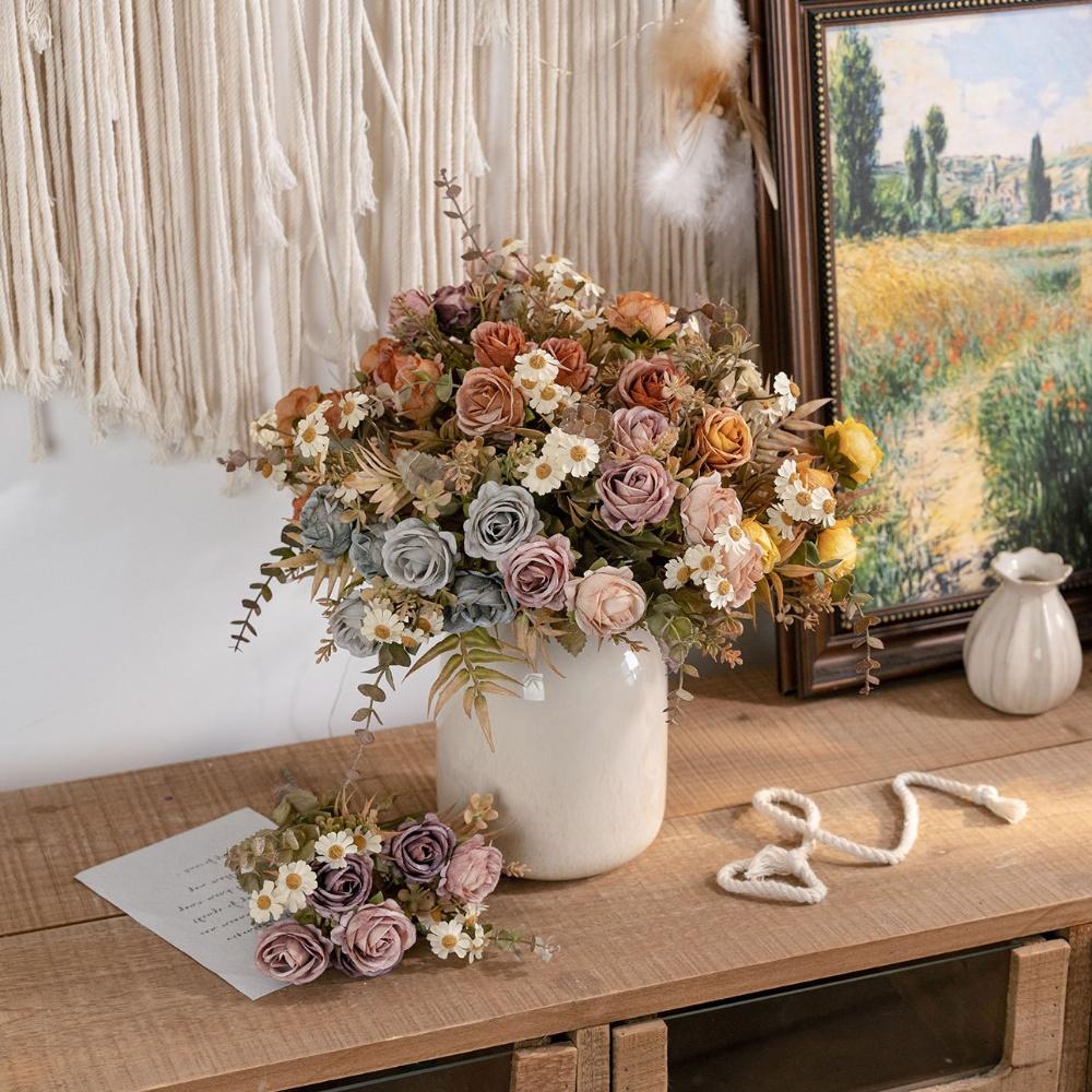 Artificial Rose Bouquet Fake Floral Ornament Complete Set Arrangement