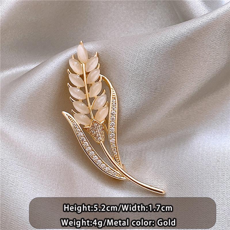 

Women s High-end Luxury Micro Inlaid Zircon Opals Metal Wheat Ear Shaped Brooches 2026 Trendy Jewelry Pin and Badge Accessories Beige