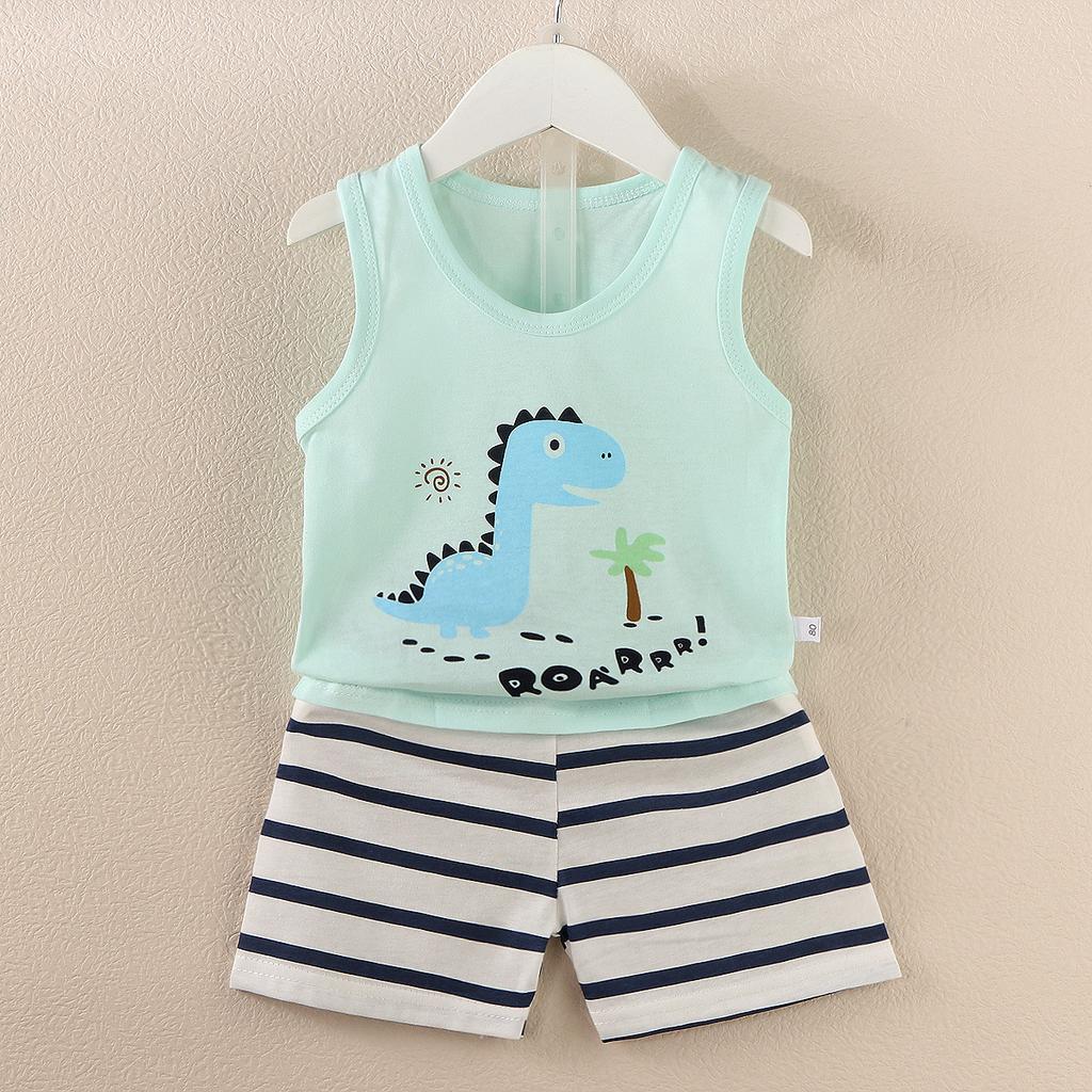 Koreańska wersja zestawu kamizelki dla dzieci Nowy chłopięcy i dziewczęcy dziecięcy kreskówkowy cienki zestaw bez rękawów kamizelki i szortów modny