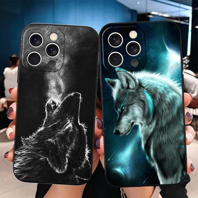 Wolf Moon Animal Soft Phone Case for iPhone 16 16E 17 Air 15 Pro Max 14 Plus 13 Mini 11 12 7 Black Cover Back Shell