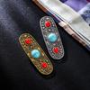 Turquoise Ethnic Style Hair Clip: Mongolian Headdress & Tibetan Duckbill Design