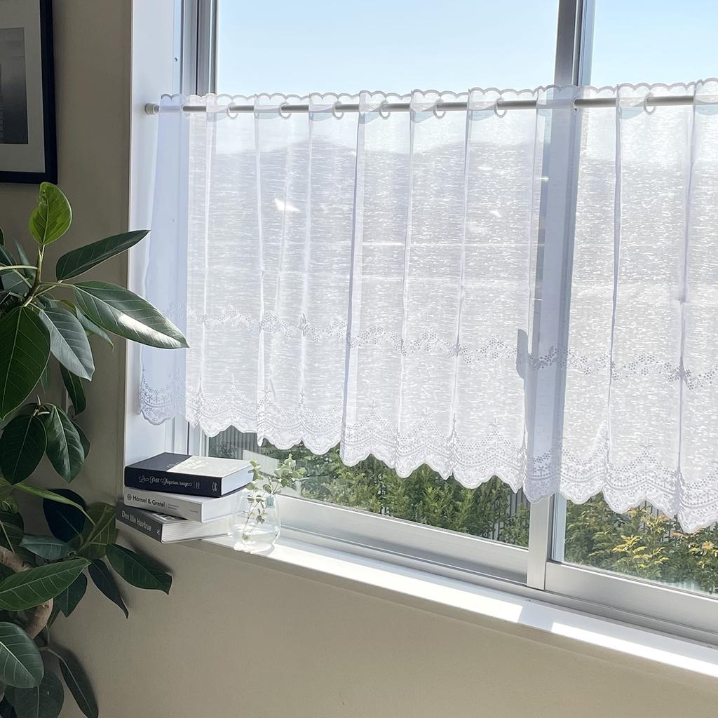 INTERIX Verbena White Cafe Curtain for Small Embroidered 165cm Wide x 45cm Made in Windows, Lace, Long, Japan, CF1-165-45