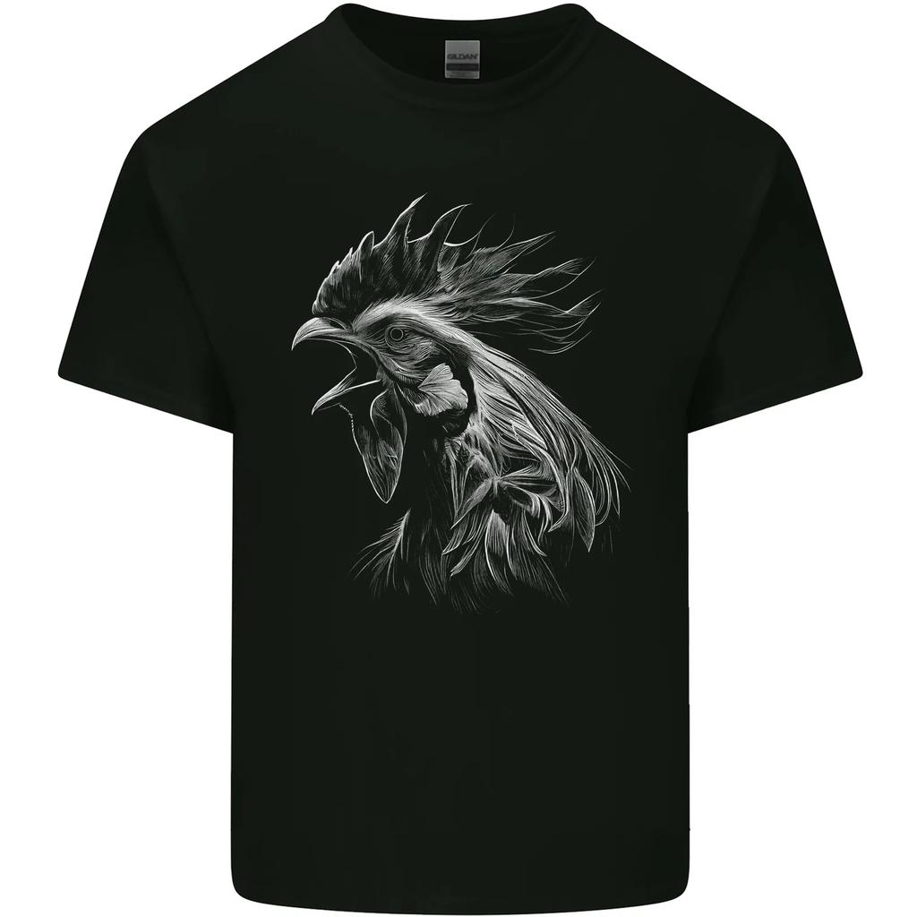 A Monochrome Rooster Farmer Farming Kids T-Shirt Childrens